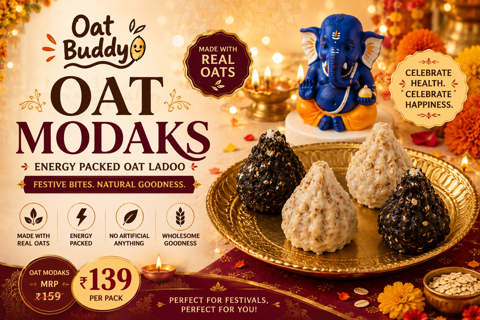 OatBuddy Oat Modaks — energy packed oat ladoo, ₹139 per pack