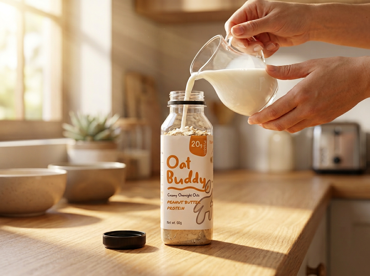 Step 1: Pour the OatBuddy bottle